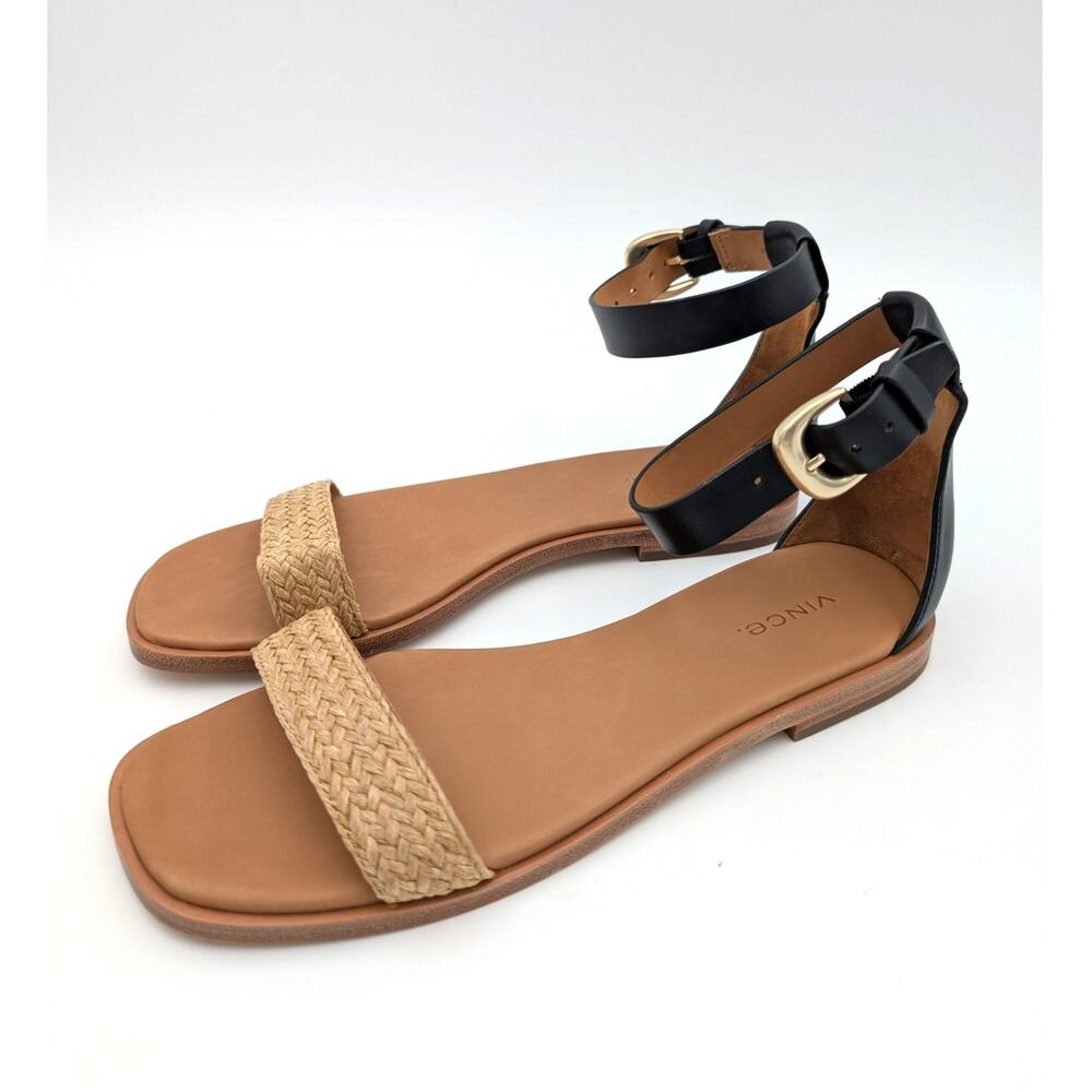 Vince Martina Women's Ankle Strap Sandal Leather Black/Brown Size US6.5M EU36.5